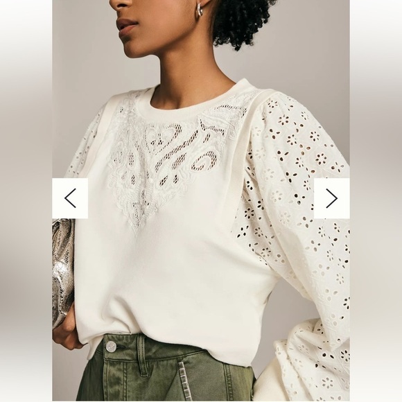 ANTHROPOLOGIE PILCRO WASHED EYELET SWEATSHIRT IVORY SIZE MEDIUM NWT - Picture 4 of 13